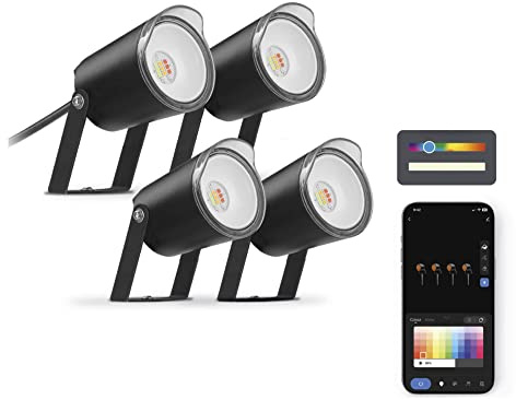 Set 4 focos outdoor SmartLED Ksix, WiFi + APP incluida, 18W, 900 lúmenes, RGBWIC, IP65, Ampliable, Estacas incluidas