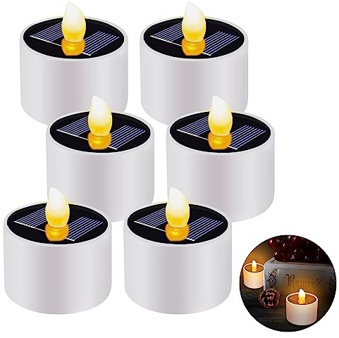 Begonia Lot de 6 bougies chauffe-plat solaires pour extérieur, bougies LED étanches, sans flamme, veilleuse pour camping, lanterne, jardin, mariage, festival