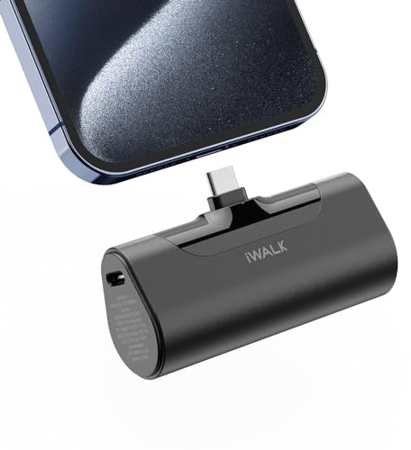 iWALK Mini Portable Charger 4500mAh,USB-C 20W Power Bank with Fast Charging,Compatible with iPhone 17 Pro Max/16 Pro/16/15,Samsung Galaxy S24 S23 Series,LG,HONOR,Xiaomi,iPad,AirPods and More,Black