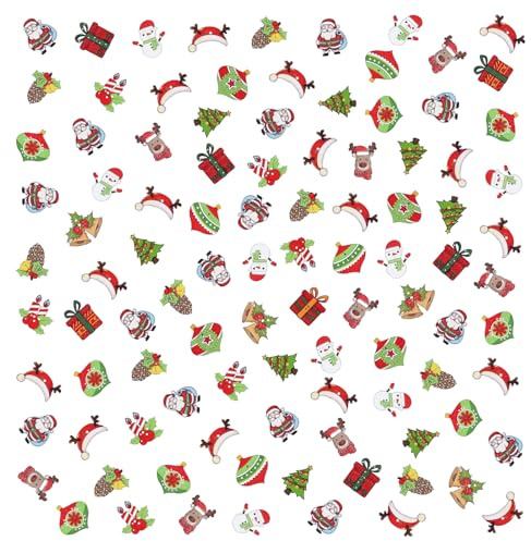 100 Pezzi Bottoni di Natale in Legno Misti Pulsante Decorativo di Natale Retro Piatto per Artigianato di Natale Cucitura Giù Fai Da Te Decorazione Regalo Fatti A Mano