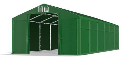 DAS COMPANY Lagerzelt 8x12m wasserdicht grün Zelt 560g/m² PVC Plane hochwertig Zelthalle Winter SD - Zeltgarage - Pavillon - Zeltgarage Winterfest - Lagerzelt Winterfest - Lagerhalle - Winterzelt