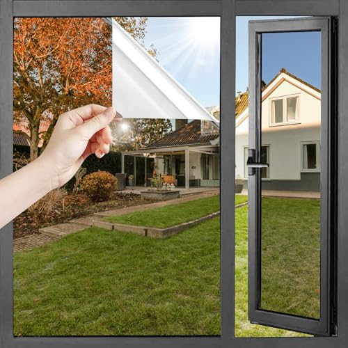 HONLONE Reflective Window Film 60x200cm One Way Privacy Film For Glass Windows Anti Glare UV Window Film Heat Blocking Tint Film For Home and Office Silver