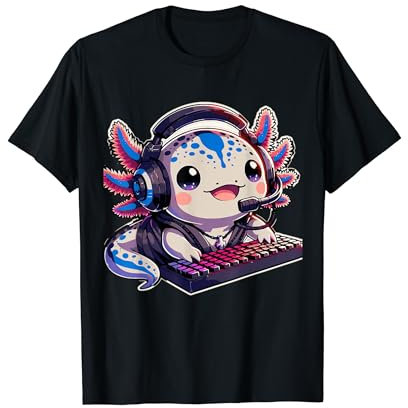 Gamesolotl Axolotl PC Gamer mit Headset Cute Anime Tastatur T-Shirt