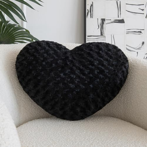 ZCNYCLAM Heart Pillow, Soft Heart Shaped Pillow with Room Decorative Throw Pillows for Bed Couch Chair Sofa, Heart Shaped Cute Throw Pillow Cushion for Bedroom Living Room (Black, Mini 12.9 x 9.8)