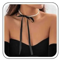 Cybche Collier Ras Du Cou Noir En Perles Long Collier Ruban Noir Colliers Chaîne En Perles Colliers Nœud Papillon En Perle Collie En Perle Baroque Bijoux Pour Femmes