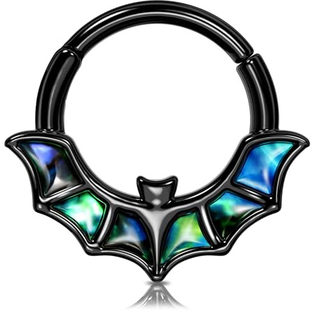 Melighting Anello per setto nasale a forma di pipistrello, per Halloween, 16 g, per cartilagine, setto nasale, piercing Daith, gioielli per donne e uomini, 8mm, Acciaio inossidabile