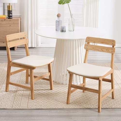 chairus Esszimmerstühle 2er Set Küchenstühle aus Holz PU Leder Holzstuhl für Esszimmer polsterstühle mit lehne für Wohnzimmer Küche, Weiß