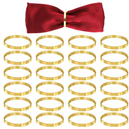 Nogeqi Lot de 24 anneaux de serviettes en métal doré Rotundity, anneaux de napkin dorés pour serviette, élégantes boucles de serviette de Noël, anneau pour serviettes Boho pour fête de mariage, dîner