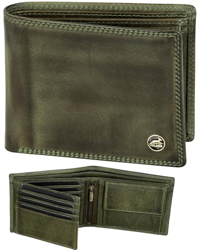 Fa.Volmer Leder Geldbörse Herren mit RFID-Schutz - extra-stabile Doppelnaht (8+3 Card - Hunter Green)