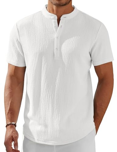 COOFANDY Chemise Henley à manches courtes et col montant pour homme - T-shirt d'été décontracté pour la plage
