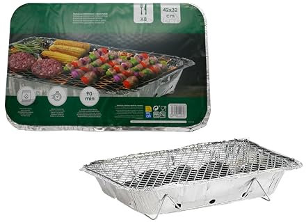 Barbacoa Desechable Portátil con Carbón + Cubiertos para 8 Personas Lista para Usar Ideal para Camping Picnic y Excursiones Ligera, Ecológica Compacta