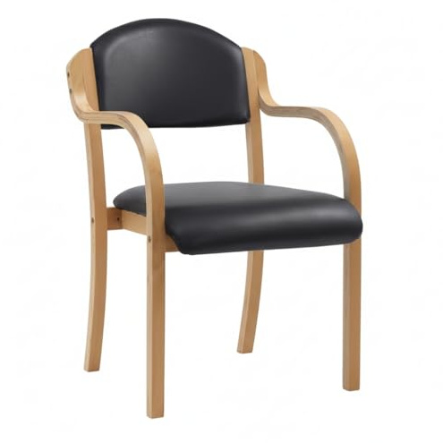 Horison Industries Reception Chairs 530x580x440mm with Armrest, Black Tahara Beech Heavy Duty Office Chair for Home Office, Meeting Room Chairs, Waiting Room Chair Stackable with Vinyl Cushioning