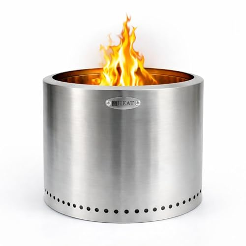 Heat Rokfri Cesta de Fuego Sin Humo - Chimenea de Mesa - Fogón de Exterior - 52x52x38cm - Acero Inoxidable