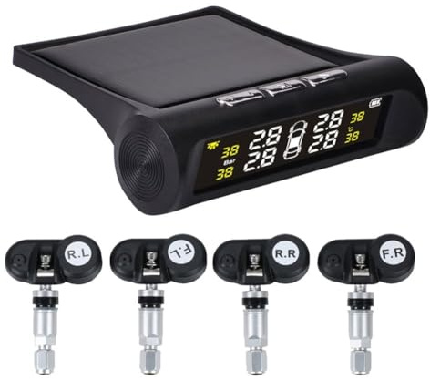 VRTYVEYBB TPMS solar inalámbrico para coche con sensores integrados, sistema de monitoreo de presión de neumáticos de 1,1 a 6,8 bar, pantalla digital, impermeable IP67, para todos los modelos de