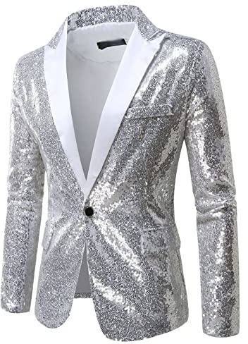 Generisch Chaqueta de traje para hombre con lentejuelas brillantes