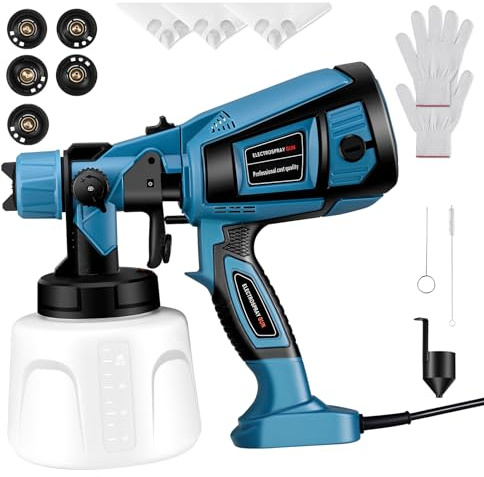 Pistola di Vernice, Pistola a Spruzzo per Verniciare Elettrica da 800W, 4 Ugelli in Rame con Capacità di 1400ML Verniciatore a Spruzzo a Batteria, Adatto per Pareti, Recinzioni, Legno e Soffitti(Blu)