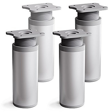 Sossai Möbel-Füße MFR1, 4er Set, Aluminiumoptik, 100 mm Höhe, Ø 40 mm rundes Profil, höhenverstellbar, für Sideboards und Kommoden