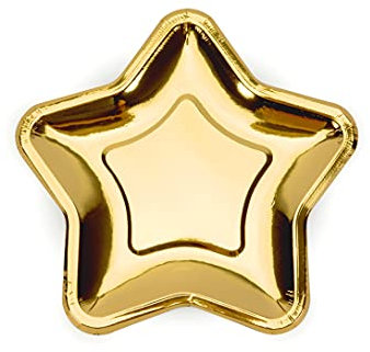 PartyDeco Pappteller 18cm 6er Set Stern Partyteller Einwegteller Partygeschirr Kindergeburtstag gold CF 6 Teller, Sternform, goldfarben, Packung