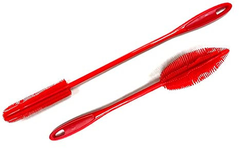 Kochblume Flaschenbürste 36cm & Flaschenbürste Slim 2er Set | Premium-Silikon | Hitzbeständig | Spülmaschinenfest | Von schmalen Öffnungen bis zu Thermoskannen & Karaffen | Farbe: rot