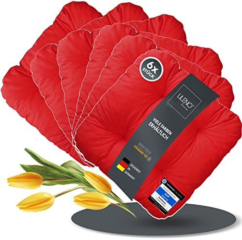 LILENO HOME 6er Set Stuhlkissen Rot (38x38x8 cm) - Sitzkissen für Gartenstuhl, Küche oder Esszimmerstuhl - Bequeme UV-beständige Indoor u. Outdoor Stuhlauflage als Stuhl Kissen