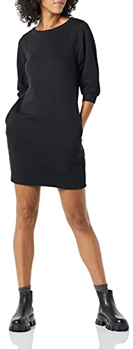 Amazon Essentials Robe en Molleton Style Sweat à Manches Bouffantes et Col Bateau (Disponible en Grande Taille) Femme, Noir, M