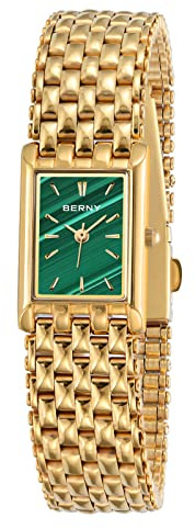 BERNY Guldklockor för kvinnor Uppdaterade kvartsarmbandsur för damer Rostfritt stålarmband Dam Liten guldklocka Lyxig Casual Fashion Armband Verktyg inkluderade