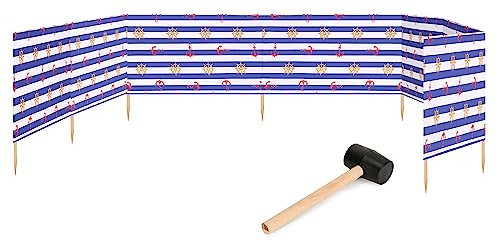 Garronda Strand Windschutz Sichtschutz 10m lang Plus Gummihammer GAEX001 (Streifen/Marine Gegenstände-4, 10 m)
