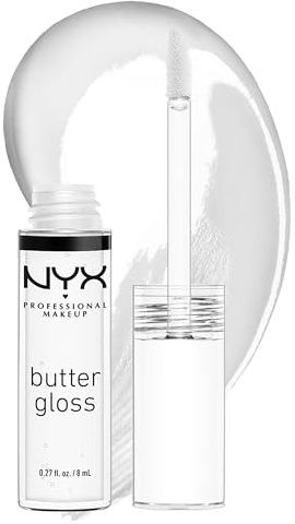 NYX Professional Makeup Gloss à Lèvres Repulpant, Effet Lèvres Pulpeuses, Non Collant, Texture Douce et Crémeuse, À Porter Seul ou avec Rouge à Lèvres, Butter Gloss, Teinte : Clear (54)