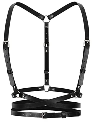 JasGood Punk Leder Body Harness Taillenkette Gürtel Schwarz Brust Ketten Zubehör für Damen und Mädchen
