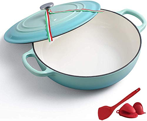 MXXHFC Casserole Round Ceramic Enamel Ovens Pot, Nonstick Enamel Cookware Crock Pot, Cast Iron Casserole Dish for Preparing Low and Slow Cooking Meals Cast Iron Casserole (Color : Blue) (Blue)