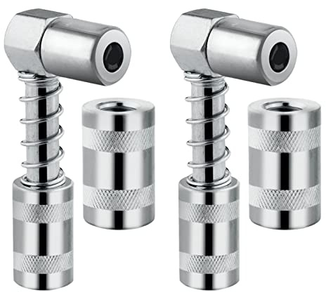 SURIEEN 4 Pieces 90 Degree Grease Gun Coupler Adapter with Sleeves, 3-Jaw Right Angle Grease Fitting Tool for Automotive, Farm, Truck and Industrial Use