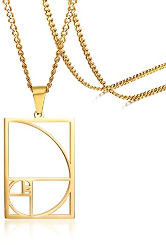 Skcess kedja män, herrkedja guld kedja kvinnor Fibonacci-fälg rostfritt stål kedja man rund zirkonia hänge halsband, Rostfritt stål, Kubisk zirkonia