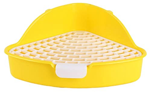 F Fityle Caja de Arena para Conejos Triangular, Entrenador de Inodoro de Esquina, Bandeja para Mascotas con Orinal de Rejilla para Conejo, Conejo, Amarillo