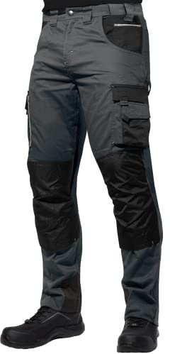 ACE Genesis Pro Herren-Arbeitshose lang - Männer-Arbeitshosen mit Stretch-Bund, Gummizug & Kniepolster-Taschen - Grau - 56