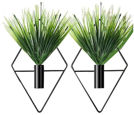 2 Stück hängende Pflanzgefäße mit künstlichen Wasserpflanzen, Metall-Hängevase, Innenpflanzenhalter, Wanddekoration für Zuhause, Wohnzimmer, Büro (schwarzes Gras)