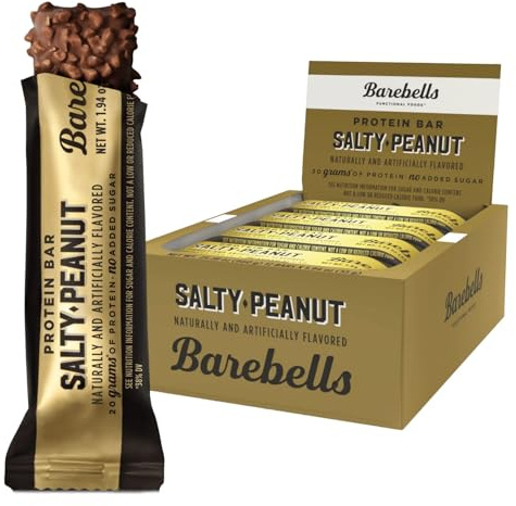 Barebells Protein Bars Salty Peanut - 12 Count, 20g High Protein Treats - Chocolate Nutrition Bar with 1g Total Sugars - On-The-Go Breakfast or Post-Workout Snack