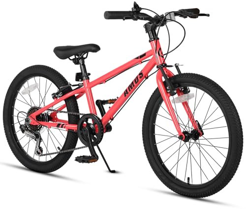 Glerc AMOS 20 Zoll Kinderfahrrad für 6 7 8 9 Jahre alte Jungen Mädchen Teenager mit Doppelhandbremsen & Kickständer 6-Gang-Antrieb, Rot
