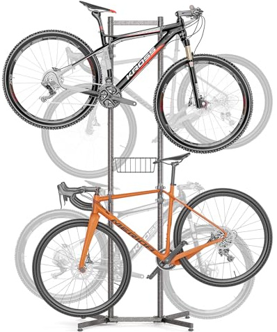 CXWXC 2-/4-Bike Storage Rack with Basket - Bike Rack Garage for Road, Mountain and Hybrid Bike Garage & Home (For 4 bikes)