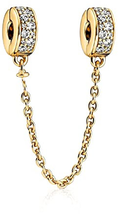 Amuefer Gold Sparkling Crystal Safety Chains Charms für Armbänder 925 Sterling Silber Stopper Spacer Schmuck Geschenke für Frauen Frau