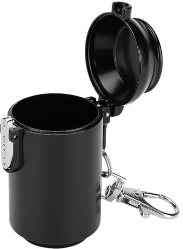 Taschenaschenbecher, Mini Zigaretten Taschenascher, Wasserdicht & Geruchsdicht, Reise Ascher mit Deckel & Schlüsselbund, Edelstahl Aschenbecher für Unterwegs - Schwarz