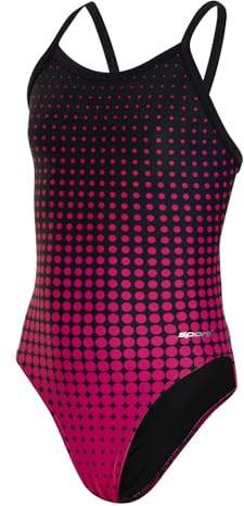 Sporti Athletic One Piece Swimsuit - Molecule Thin Strap Bathing Suit, Durable Lycra Xtra Life Fabric, UPF 50+, Comfortable V-Back - Ideal for Girls' Swim Team & Training - Pink/Black - 24