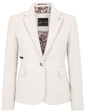 TruClothing Women's Blazer Wool Blend Cream Tweed Herringbone Tailored Fit Ladies Jacket
