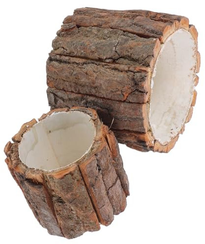 Alipis Vaso Da Fiori in Corteccia Di Legno e Contenitore Per Piante Rustico, Fioriera in Legno Naturale Resistente Per Decorazioni Da Esterno e Piante D’interno, Set 2 Pezzi Dimensioni 12 Cm e 9x8 Cm