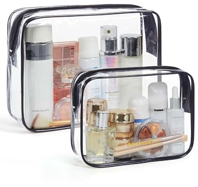 BAGSMART 2pcs Clear Toiletry Bag TSA Travel Essential for Makeup Liquids | PVC Waterproof, Cosmetics, Toiletries & Medicine Organisesr, Black