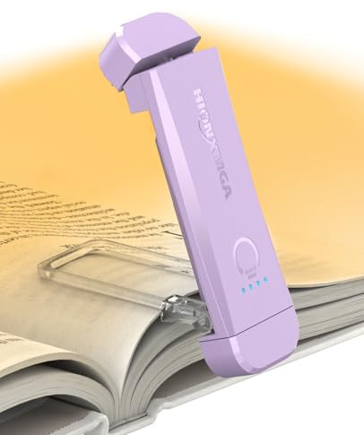 HIONXMGA Lampe de Lecture Rechargeable,Liseuse Lampe Clip au Lit,3 Couleurs Protection des Yeux & Dimmable Sans Palier,Compacte et Durable,Cadeaux pour Lecteurs de Livres,Violet