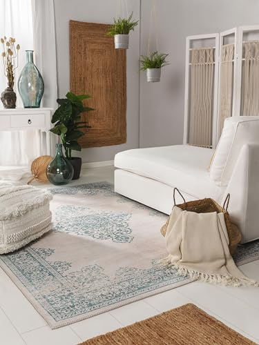 benuta pop Teppich Laury - Kunstfaser - Rechteckig & im Style: Vintage - Pflegeleicht für Wohnzimmer Schlafzimmer, Türkis, 300x400 cm