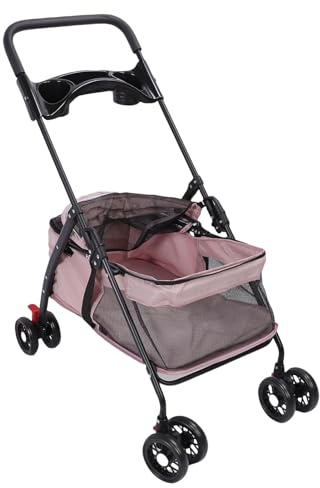 Pongnas 4 Hjul Hundvagn, Valp Bur Jogger Barnvagn med Mesh Design, Stålram och Förvaringspåre Design, för Liten Medelhund och Katt