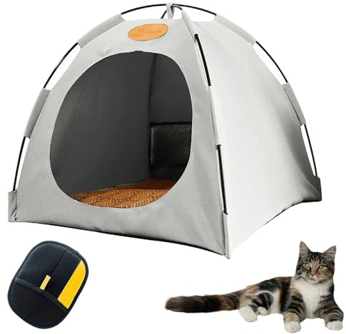Katzen Kühlzelt – Tragbares Kühlzelt für Katzen, Natürlich Kühlend ohne Strom, Atmungsaktiv & Waschbar, Leicht Aufstellbar für Innen & Außen als Rückzugsort bei Sommerhitze (Grau, XL: 58 * 58 * 48cm)