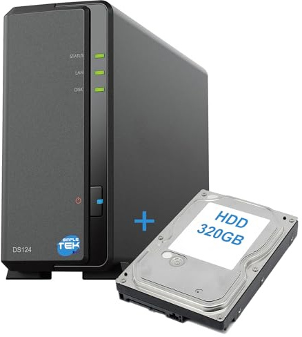 SIMPLETEK - 1 Bay NAS Network Storage Device with 320GB SATA 3.5 HDD, Gigabit Ethernet, 1GB RAM, USB 3.2, - Black (Refurbished)