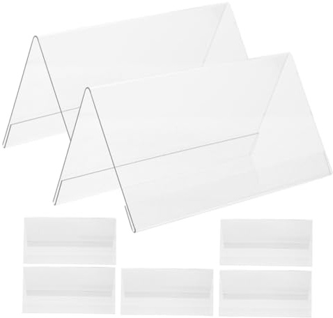 TOYANDONA Cartelli da Tavolo in Acrilico Trasparente 7 Pezzi 120x60mm Segnaposto per Riunioni Matrimonio Supporto V-Shape Doppia Faccia, Resistenti e Riutilizzabili per Eventi e Ufficio